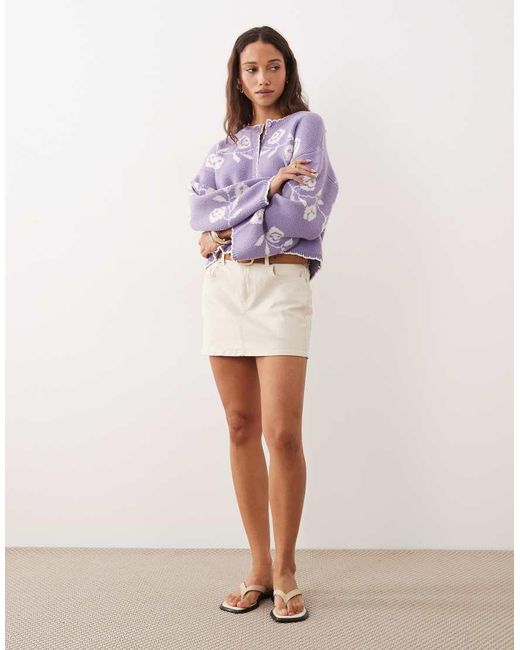 Miss Selfridge Purple Knitted Blanket Stitch Cardigan With Florals