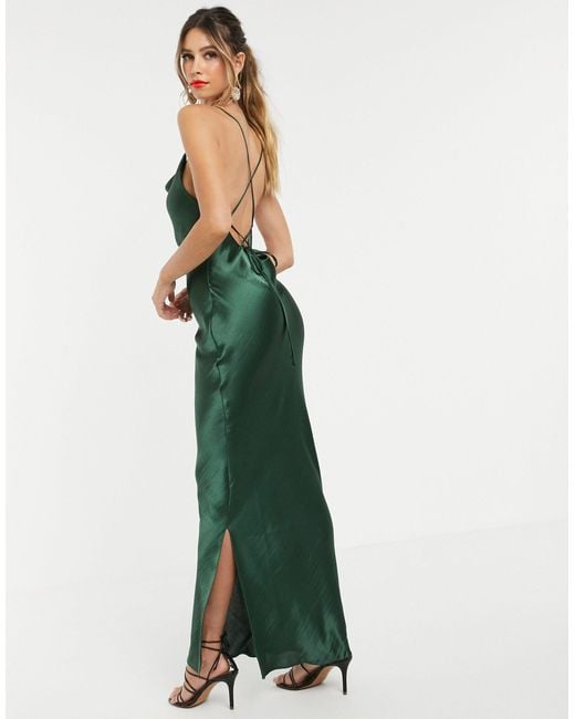 Cowl Neck Satin Slip Maxi Dress In Green | islamiyyat.com