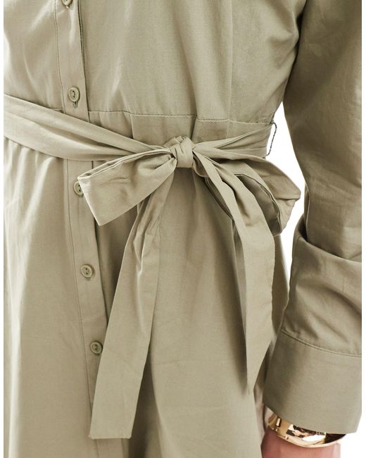 Robe chemise courte en popeline avec ceinture - kaki Miss Selfridge en coloris Natural