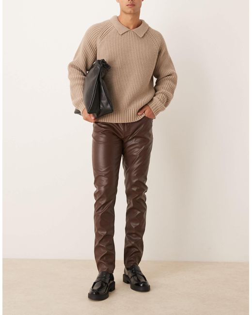 ASOS – eng geschnittene hose aus kunstleder in Natural für Herren