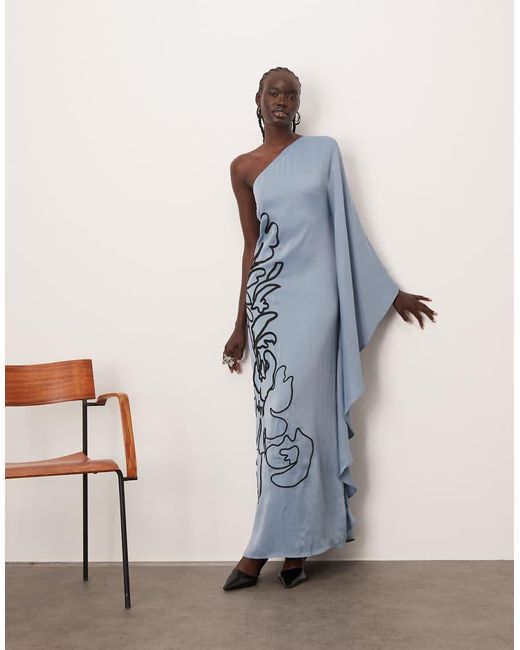 Vestito Lungo Monospalla Con Ricamo A Fiori di ARRANGE in Blue