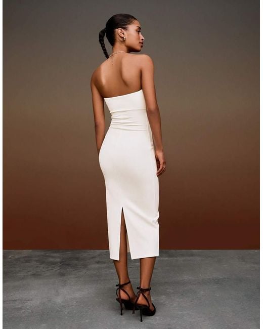 Bershka White Bandeau Knit Midi Dress