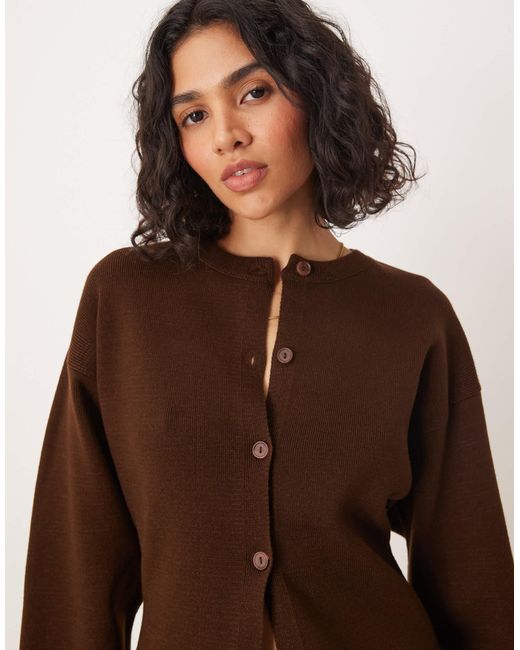 ASOS Brown Knitted Structured Crew Neck Cardigan