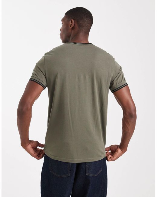 T-shirt avec bord double rayure - kaki Fred Perry pour homme en coloris Gray