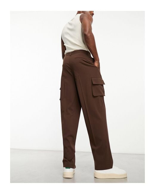 Pantalon cargo ample et élégant - marron ASOS pour homme en coloris Brown