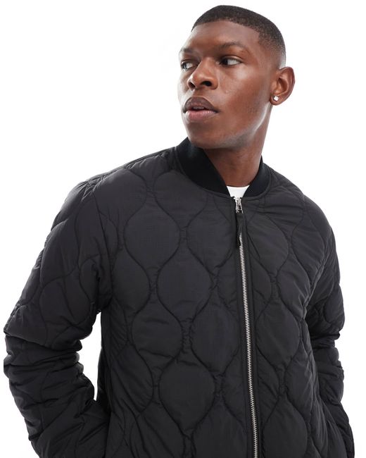 Jack & Jones Black Quilted Bomber Jacket for men