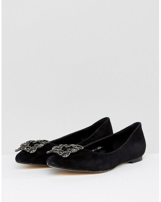 Dune Briela Embellished Flat Shoes in Black | Lyst