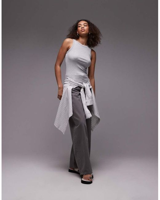 ARKET Gray Ribbed Jersey Tank Top