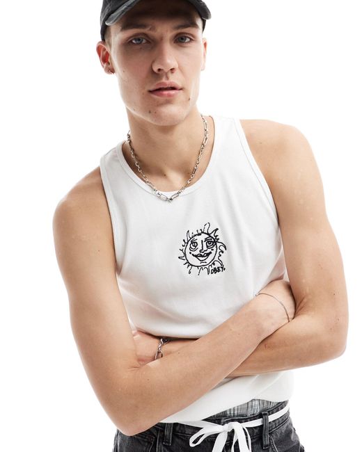 Obey White Ribbed Vest With Graphic for men