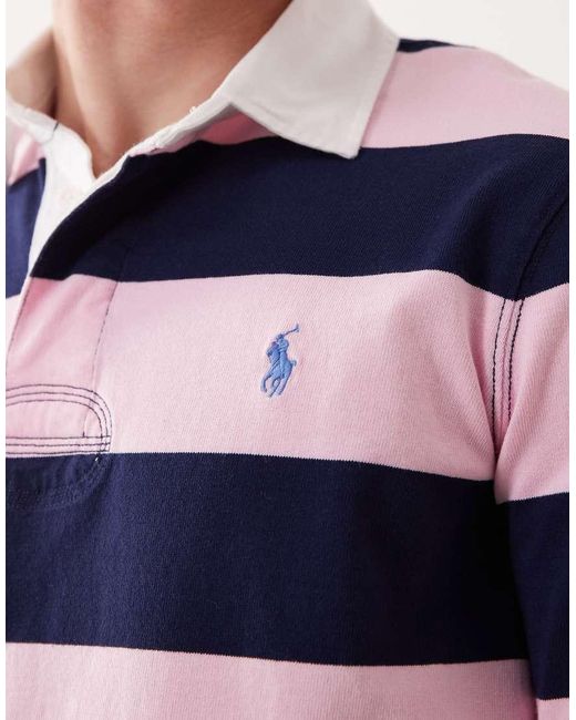 Polo Ralph Lauren Blue Icon Logo Long Sleeve Stripe Rugby Shirt for men