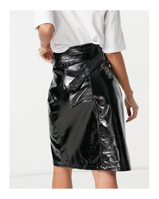 NA-KD Slit Front Paperbag Waist Pu Midi Skirt in Black | Lyst