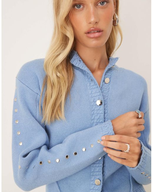 Never Fully Dressed Blue Studded Knit Cardigan