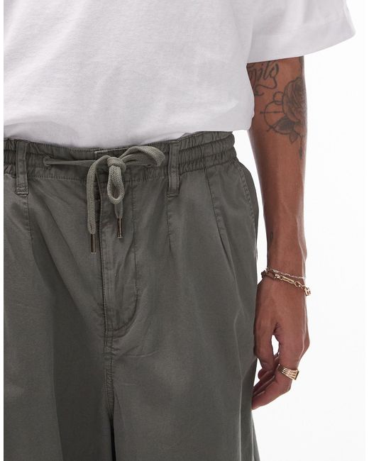 Topman Gray Oversized Cropped Trousers for men