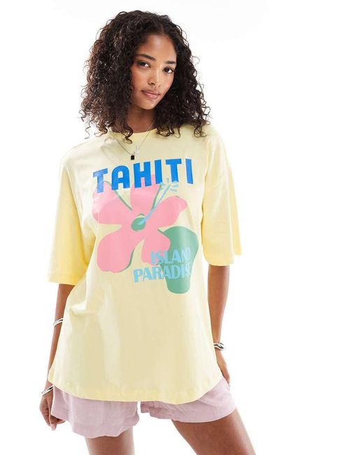 New Look Oversized T-Shirt Met Tahiti-Logo in het White