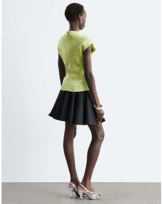 & Other Stories Green Draped Satin Top With High Neck And Cinched Waist