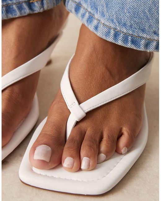 Asos Design Wide Fit Blue Hawaii Toe Thong Kitten Heeled Sandals