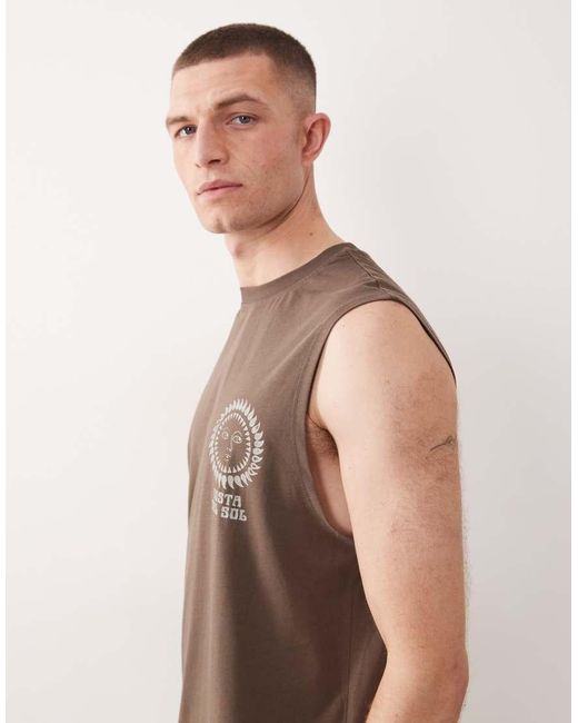 Only & Sons Brown Oversized Vest With Sun Back Print for men