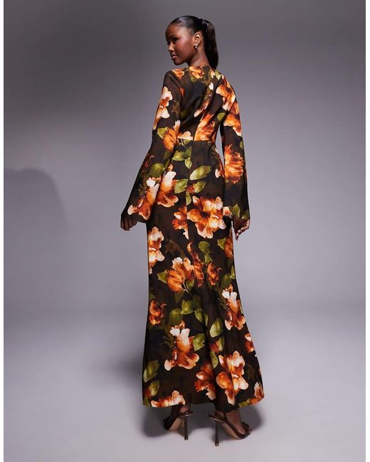 ASOS Multicolor Long Sleeve Maxi Dress With Ruffle Skirt