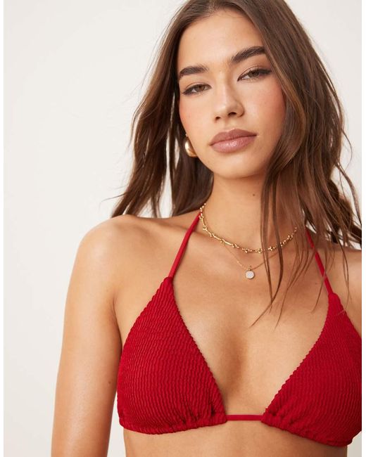 Free Society Red Crinkle Triangle Bikini Top