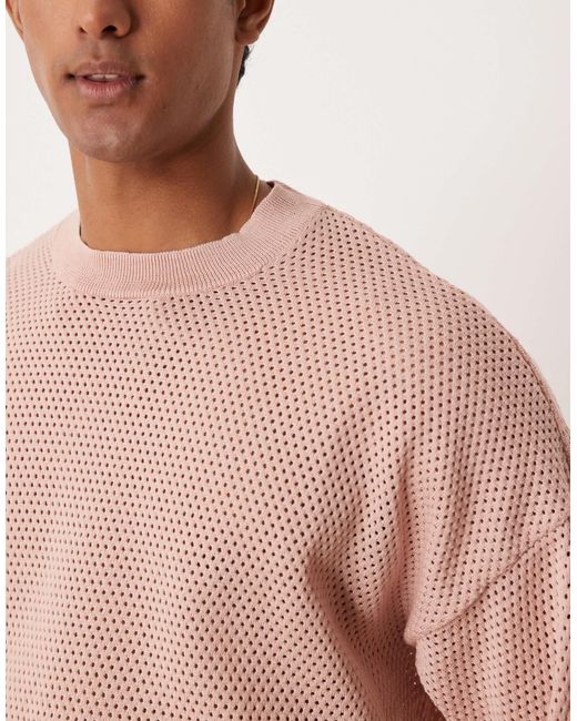 ASOS Pink Oversized Boxy Fit Drop Shoulder Knitted T-shirt With Open Stitch for men