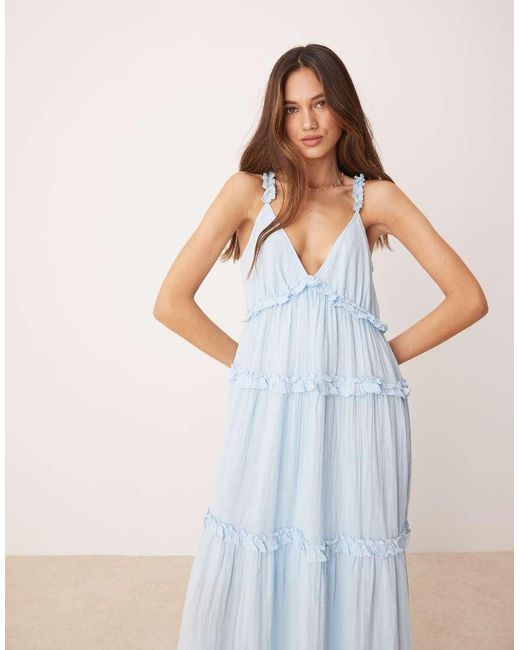 Y.A.S Maxi Cami-Jurk Met Stroken En Ruches in het Blue