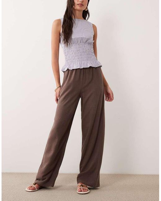 The Frolic Brown Exclusive Linen Blend Drawstring Waist Wide Leg Trousers