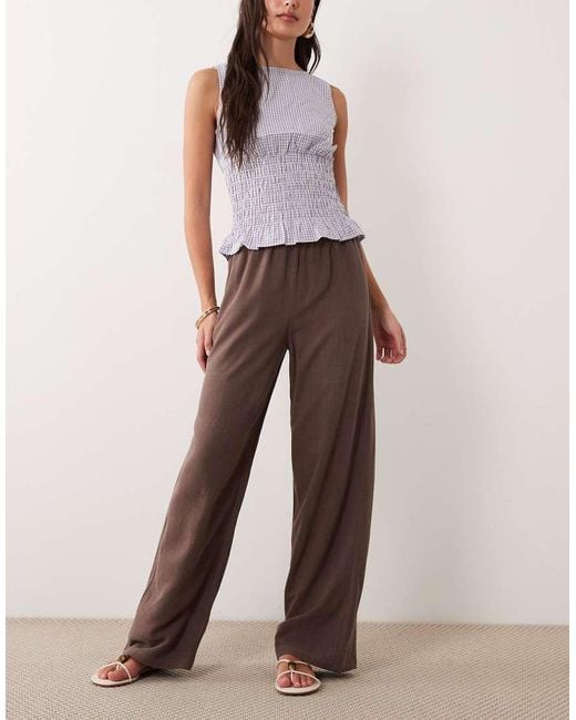 The Frolic Brown Exclusive Linen Blend Drawstring Waist Wide Leg Trousers