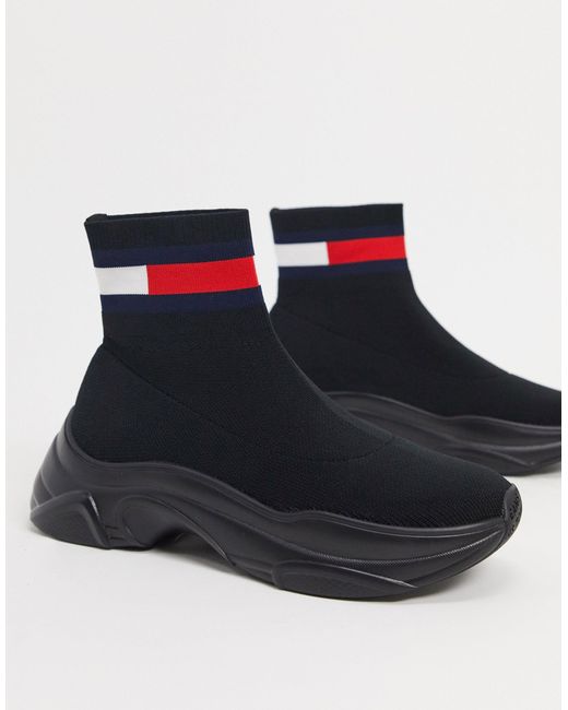 Tommy Hilfiger Black Chunky Sole Sock Trainer