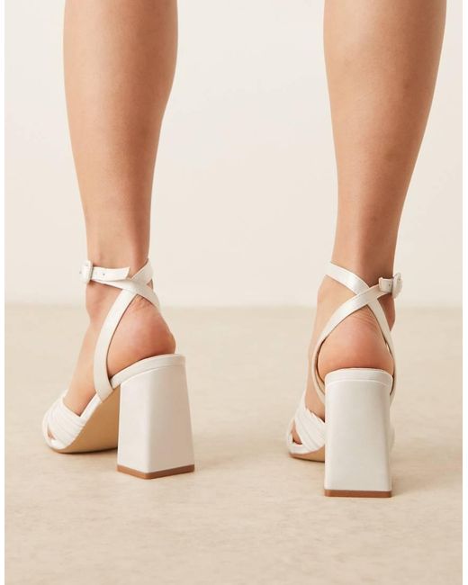 Be Mine Wide Fit White Bridal snuggle Plisse Block Heeled Sandals
