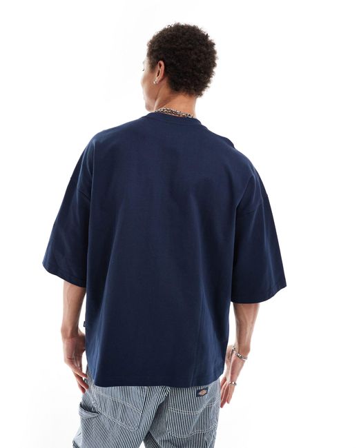 Dr. Denim Blue Curtis Oversized Fit Around The World Embroidery T-shirt for men