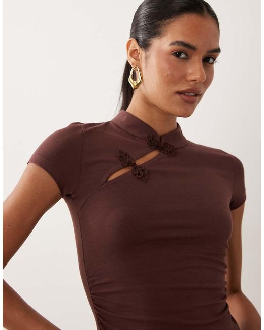 ASOS Brown Stand Collar Cap Sleeve Top