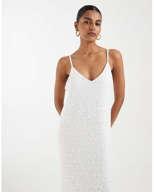 Vero Moda White Jersey Floral Broderie Cami Midi Dress
