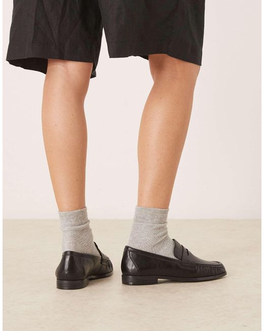 ASOS Black Wide Fit Minnie Ruched Detail Loafer