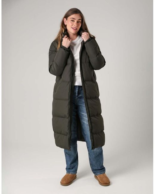 French Connection Green Longline Quilted Puffer Jacket With Hood