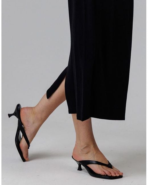 French Connection Black Ruched Boat Neck Short Sleeve Midi Dress