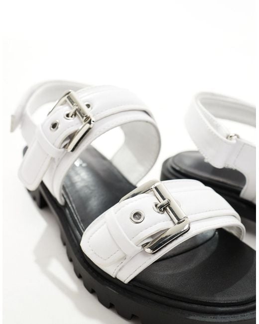 London Rebel White Double Buckle Chunky Sandals