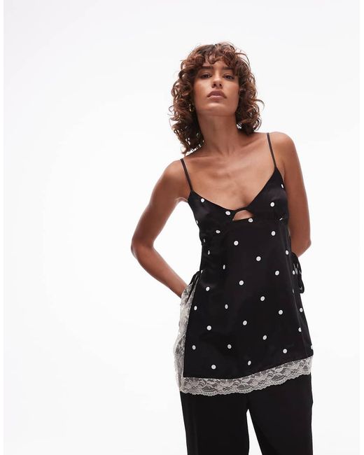 ASOS Black Satin Lace Trim Longline Cami Top