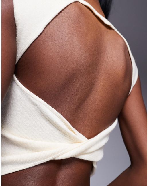 Princess Polly Gray Ribbed Open Twist Back Cropped Top