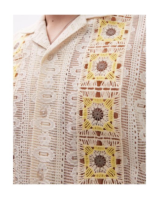 Chemise à manches courtes en maille au crochet avec empiècement à fleurs sur l'avant - taupe Topman pour homme en coloris Natural