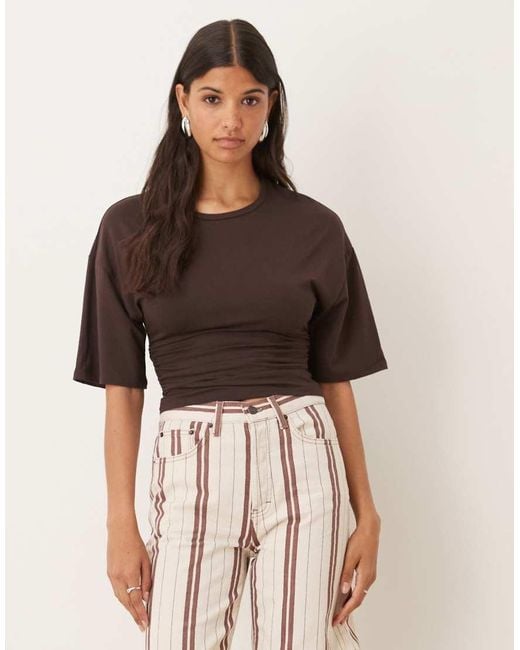 Gina Tricot Brown Soft Touch Ruched Top