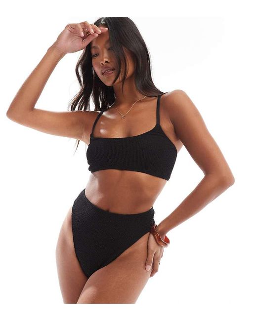 ASOS Petite Amy Mix And Match Crinkle High Leg High Waist Bikini Bottoms in Black Lyst UK