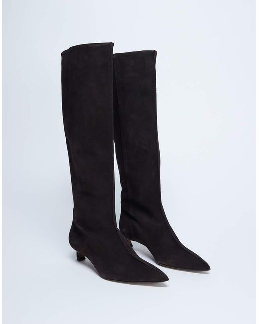 TOPSHOP Black Sophie Premium Suede Leather Point Toe Knee High Boot