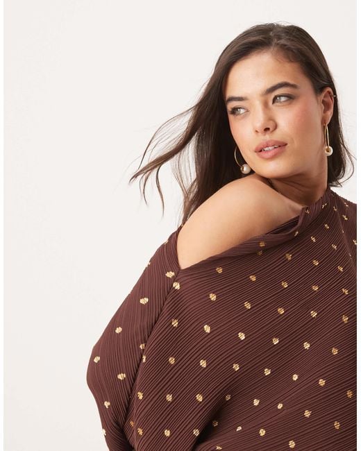 Never Fully Dressed Tilly Off Shoulder Plisse Maxi Dress in Brown | Lyst