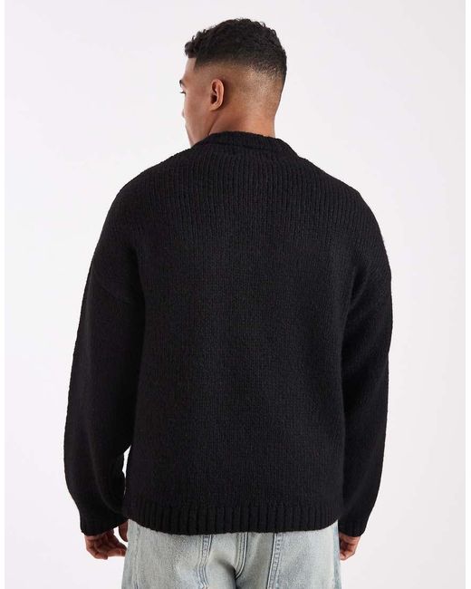 Jack & Jones Black Oversized Crew Neck Fluffy Yarn Jumper for men