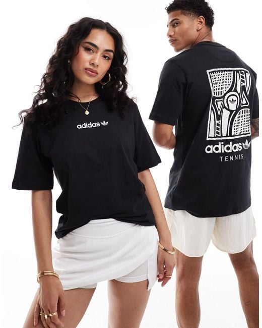 Adidas Originals Black Tennis Unisex Graphic T-shirt With Back Print