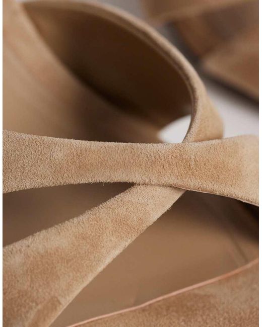 ASOS Natural Hum Premium Cross Strap Mid Heeled Mules