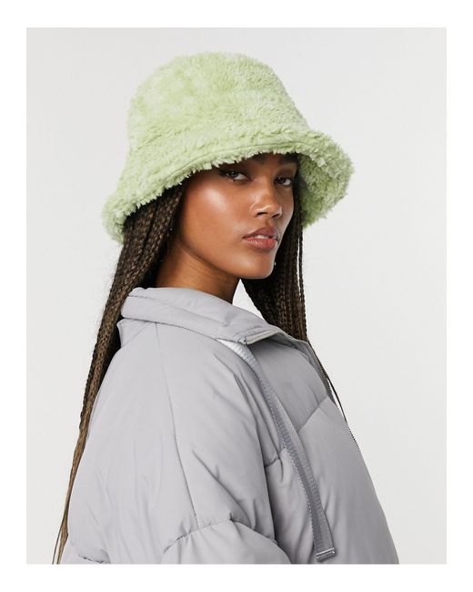 ASOS Borg Roll Back Bucket Hat in Green 