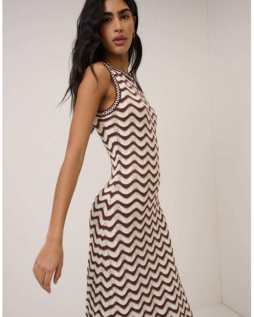 Nobody's Child Natural Crochet Knitted Midi Dress