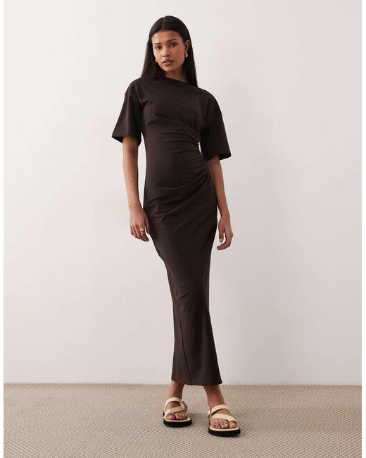 ASOS Brown Side Ruched T-shirt Midi Dress Chocolate