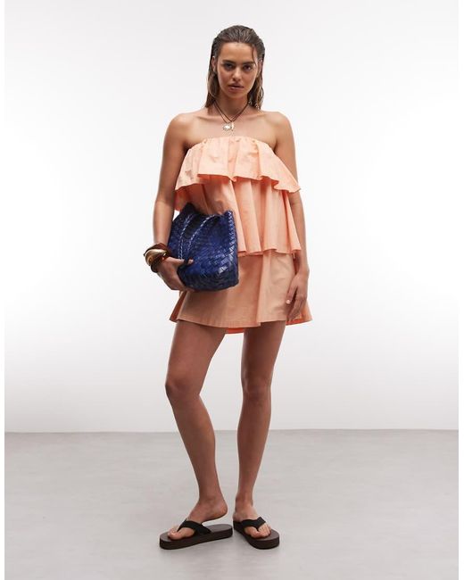 ASOS Orange Mini Bandeau Dress With Ruffle Details